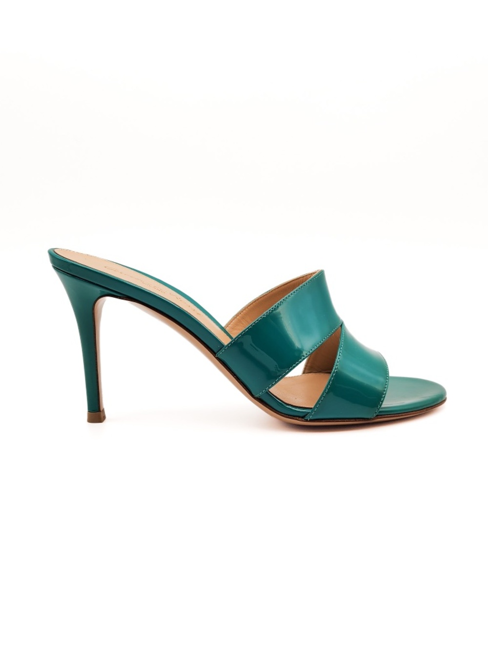 New Gianvito Rossi Turquoise Patent Leather Mule Heeled Sandals EU 37